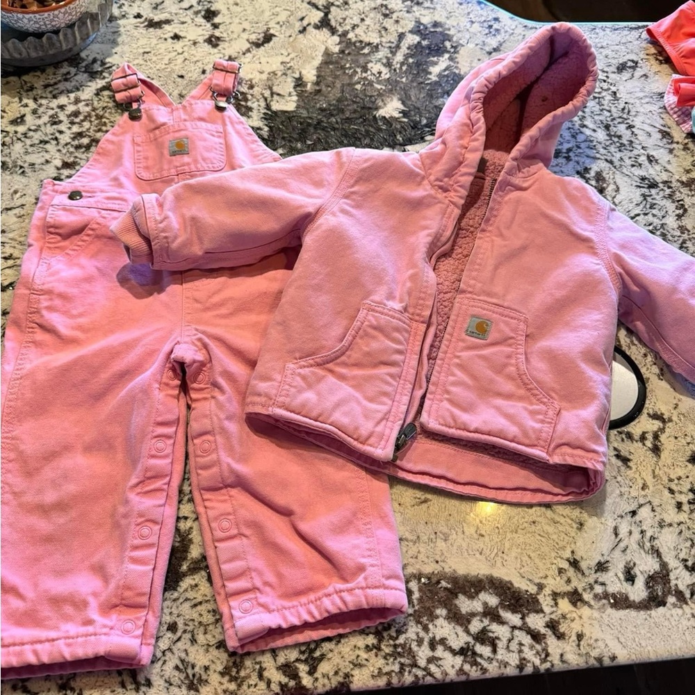 Baby Girl Carhartt Pink Bibs and Coat Set!